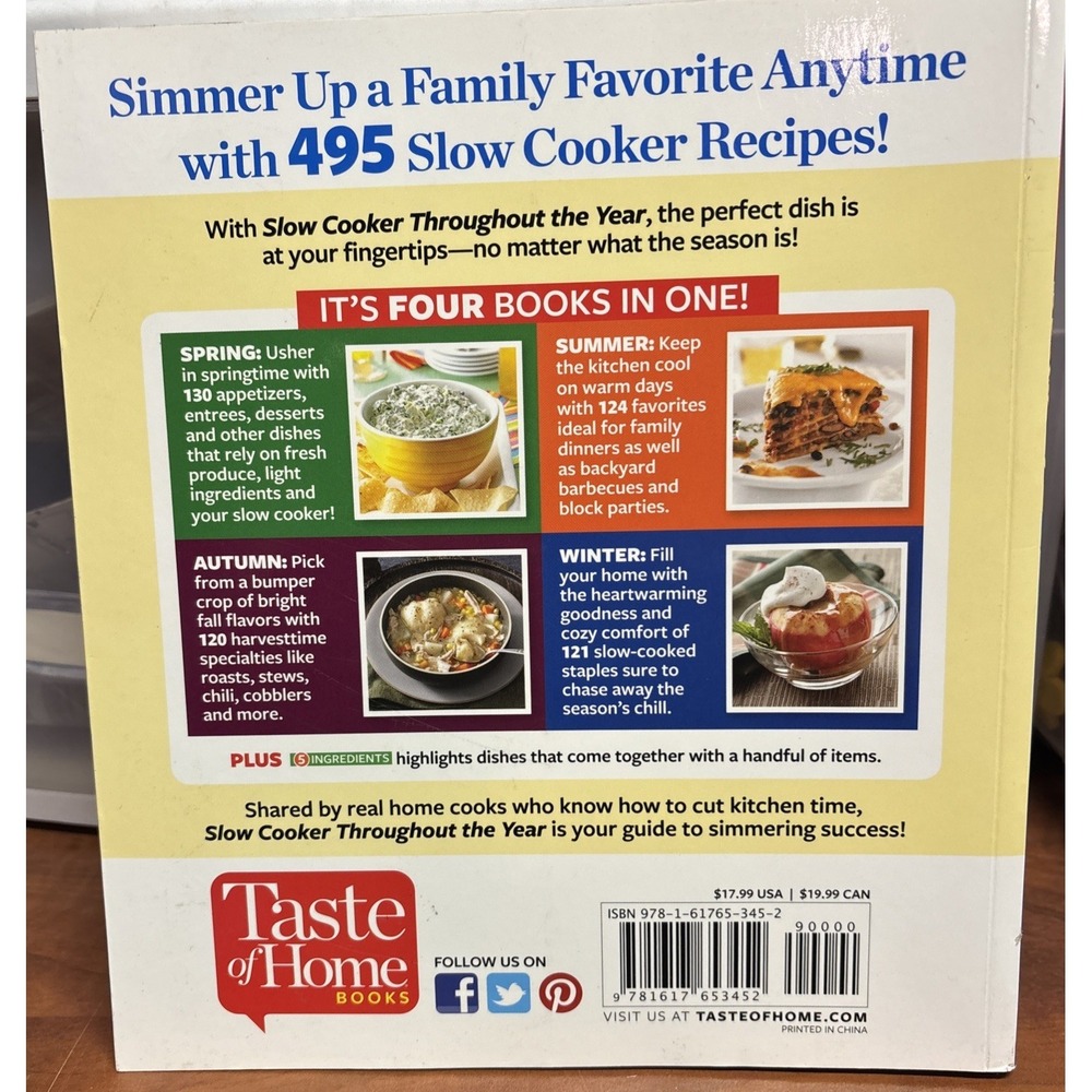 NEW Taste of Home Slow Cooker Throughout the Year Cookbook 495 Family Favorite - Picture 2 of 2
